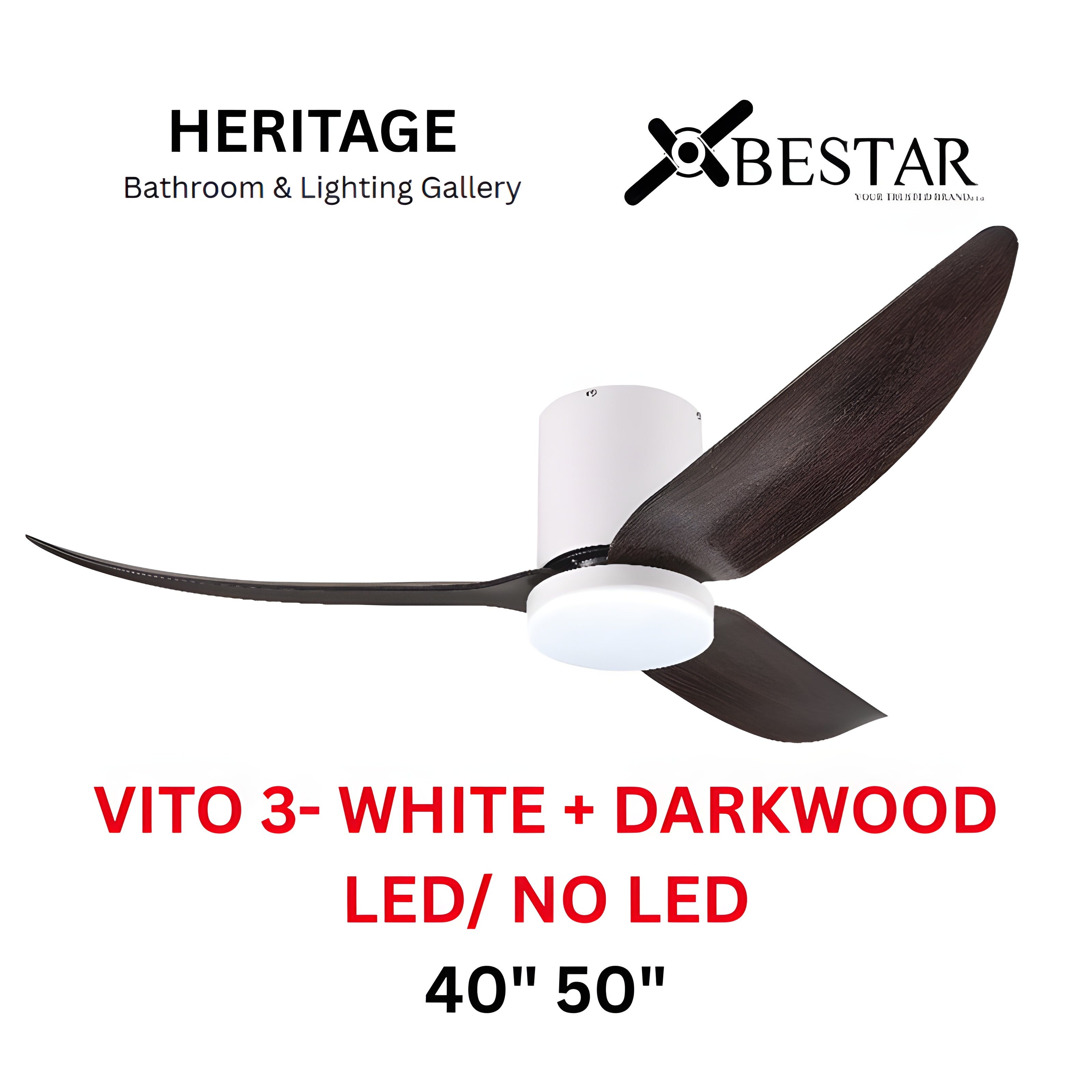 Bestar Vito-3 50″/ 40" Ceiling Fan (WHITE DARK WOOD)