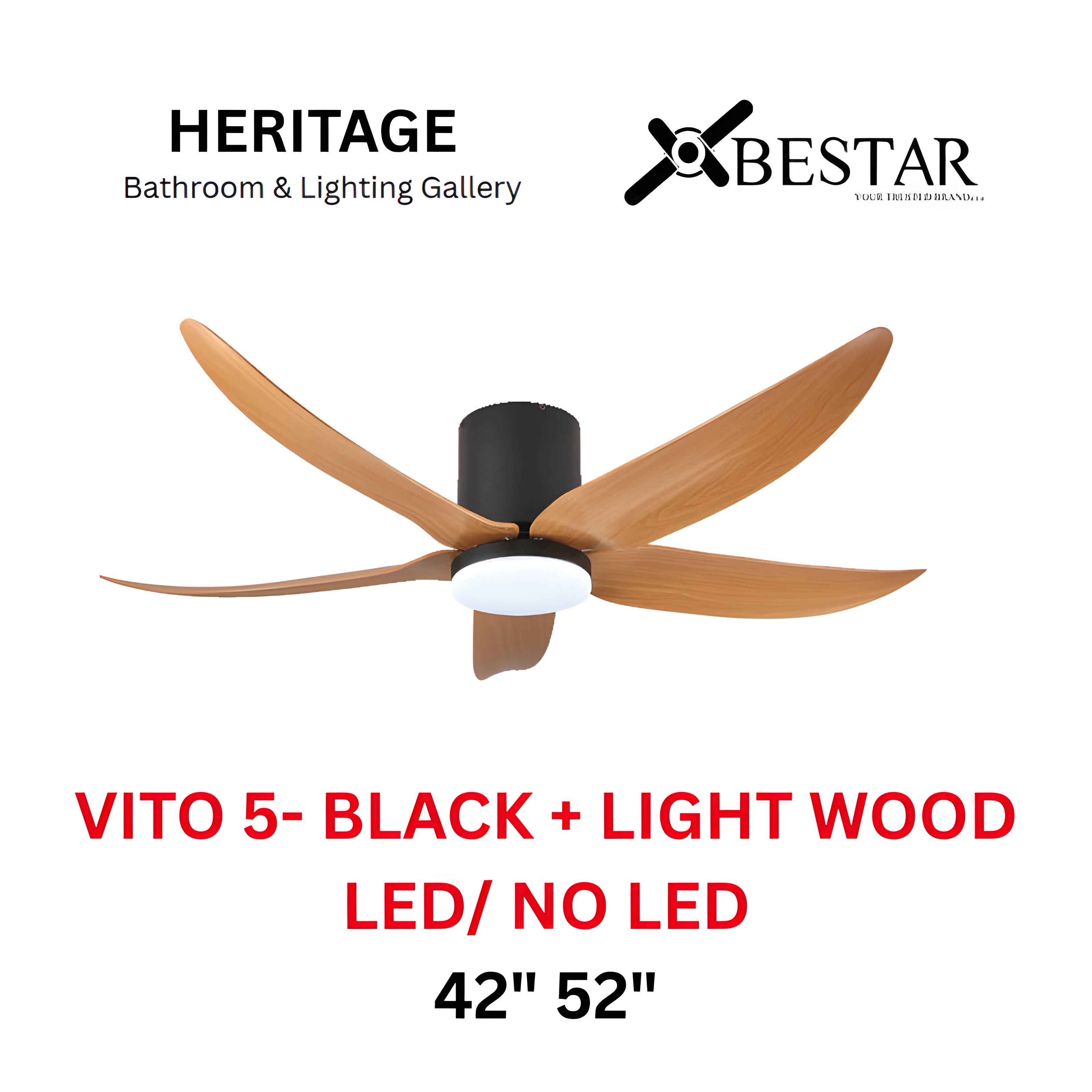 Bestar Vito-5 52″/ 42" Ceiling Fan (BLACK LIGHT WOOD)