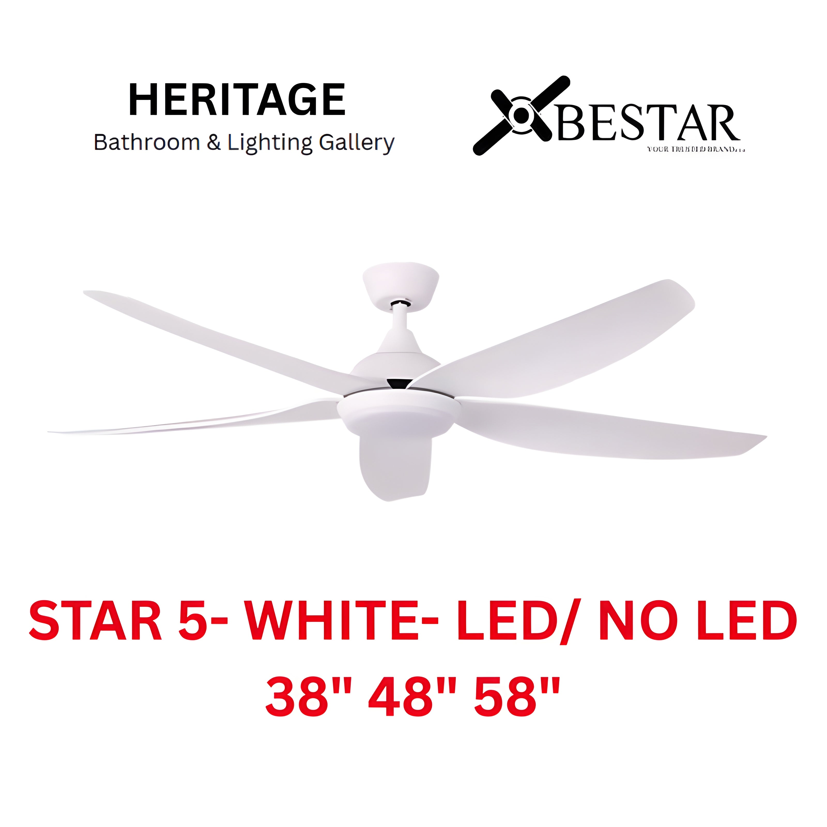 Bestar Star-5 38"/48"/58" Ceiling Fan (MATT WHITE)