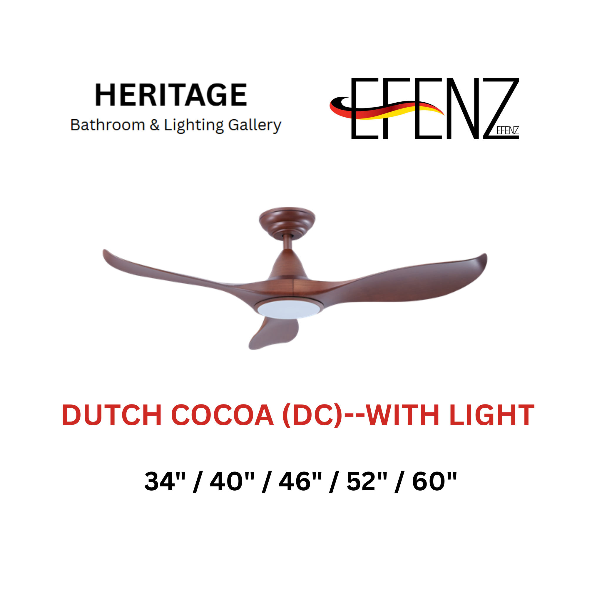 EFENZ Dutch Cocoa With Light Downrod Design Limited Edition Series Ceiling Fan