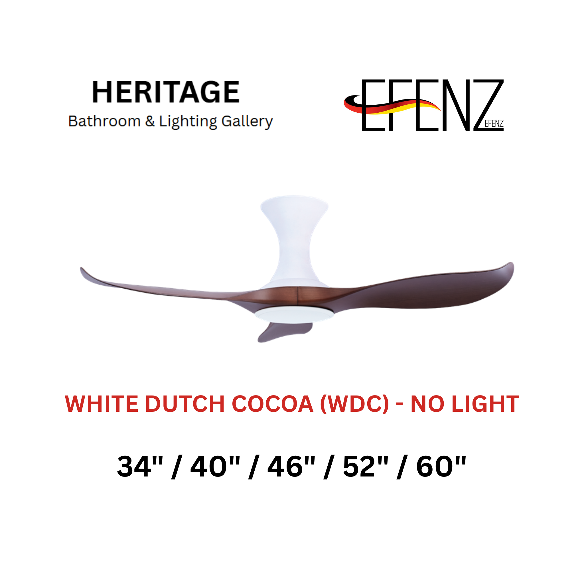 EFENZ White Dutch Cocoa No Light Hugger Design Limited Edition Series Ceiling Fan