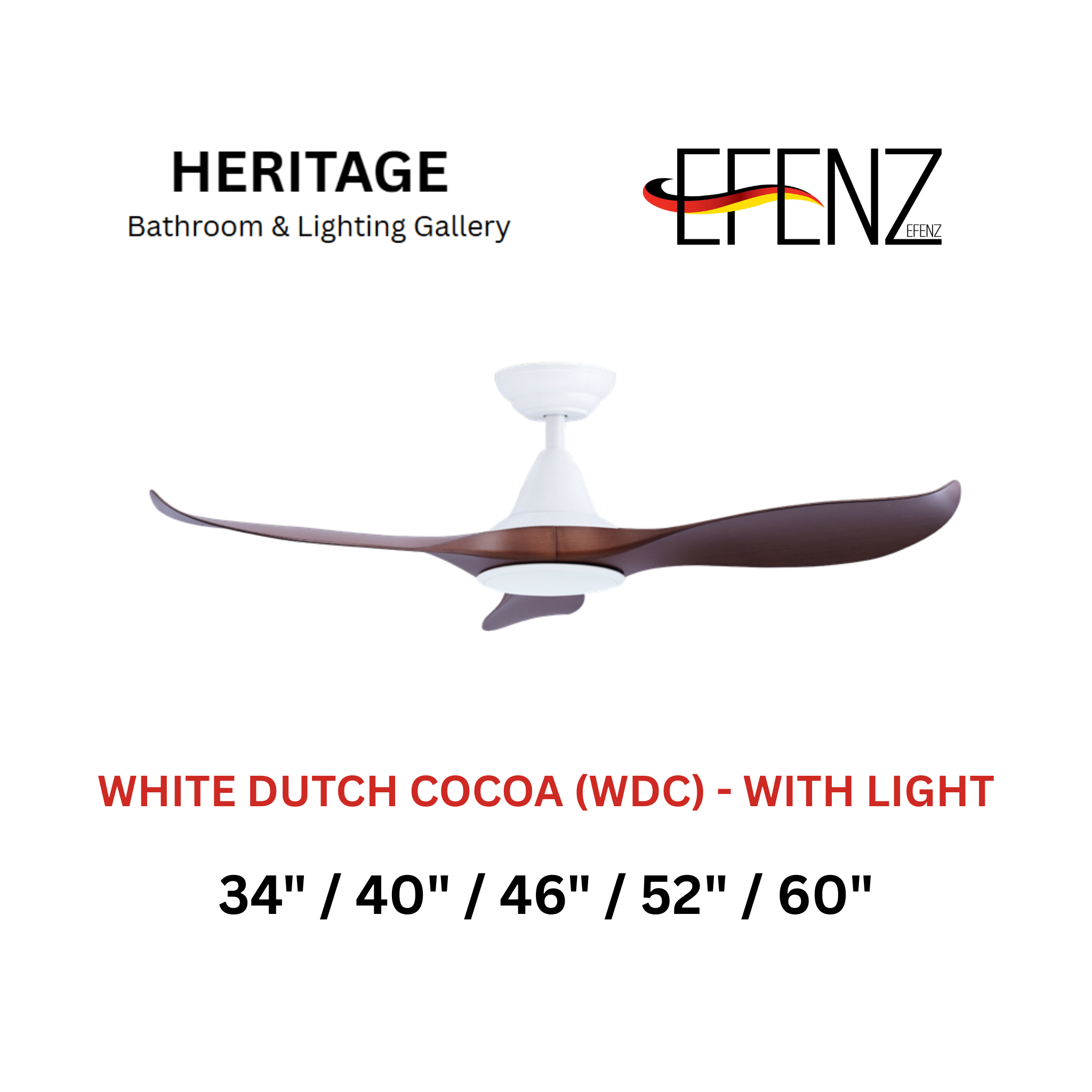 EFENZ White Dutch Cocoa With Light Downrod Design Limited Edition Series Ceiling Fan