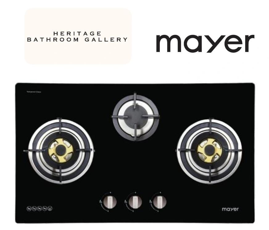 Mayer MMGH773HI 78cm 3 Burner Black Glass Gas Hob