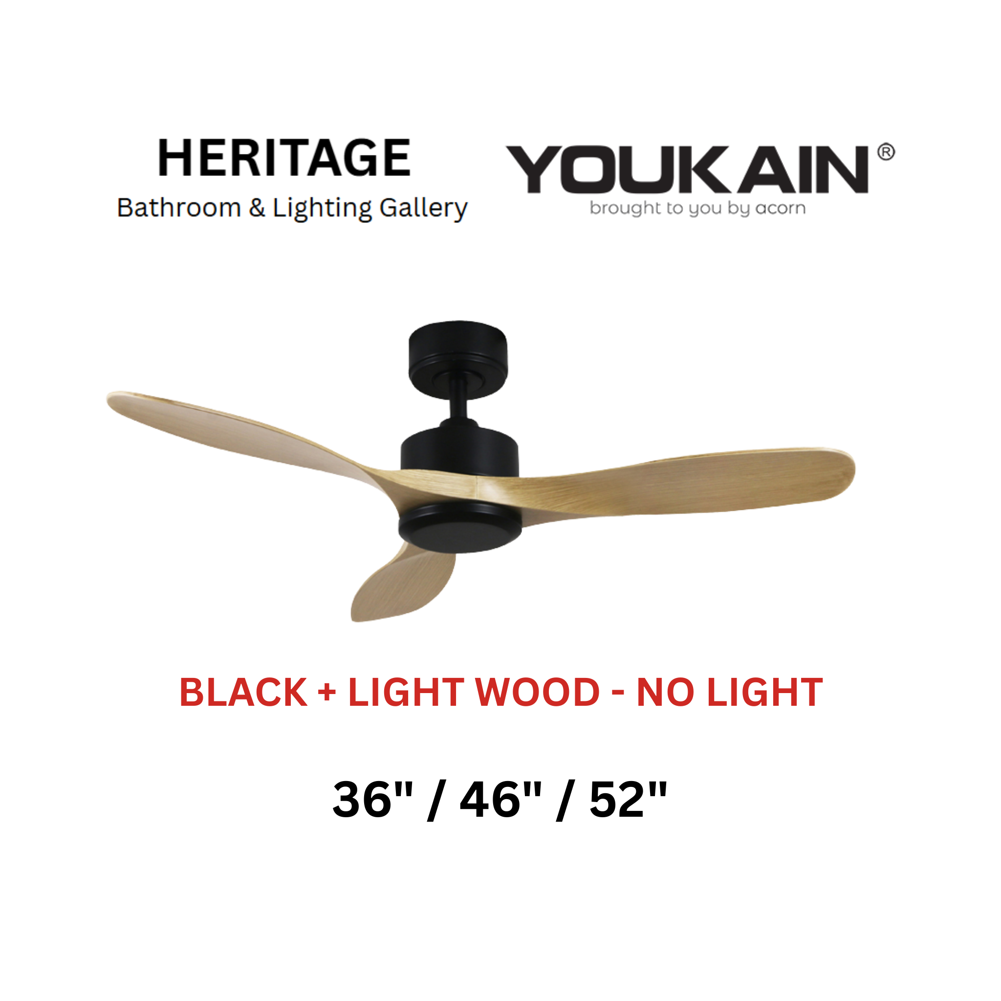 Youkain YJ-668 Black + Light Wood No Light Ceiling Fan