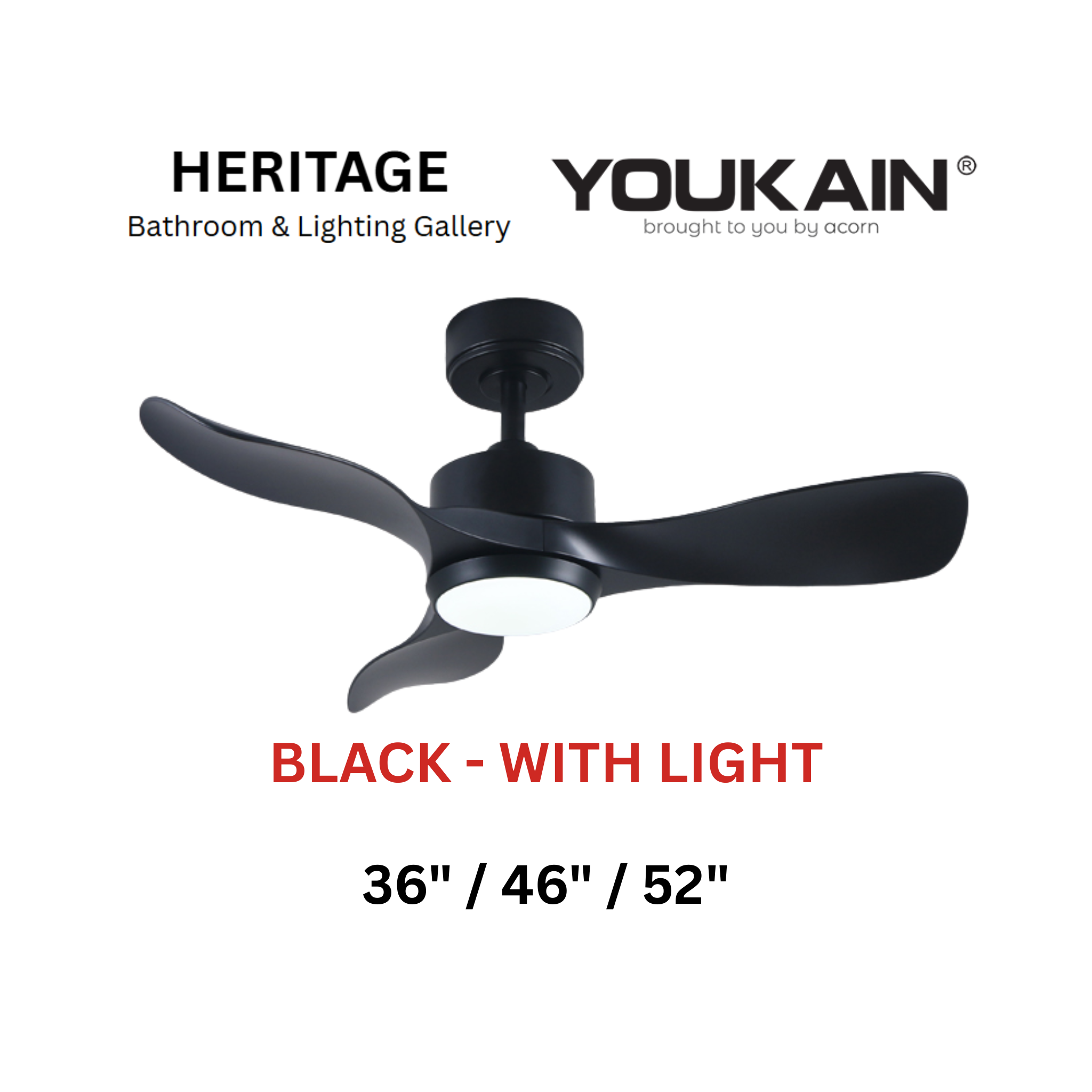Youkain YJ-668 Black With Light Ceiling Fan