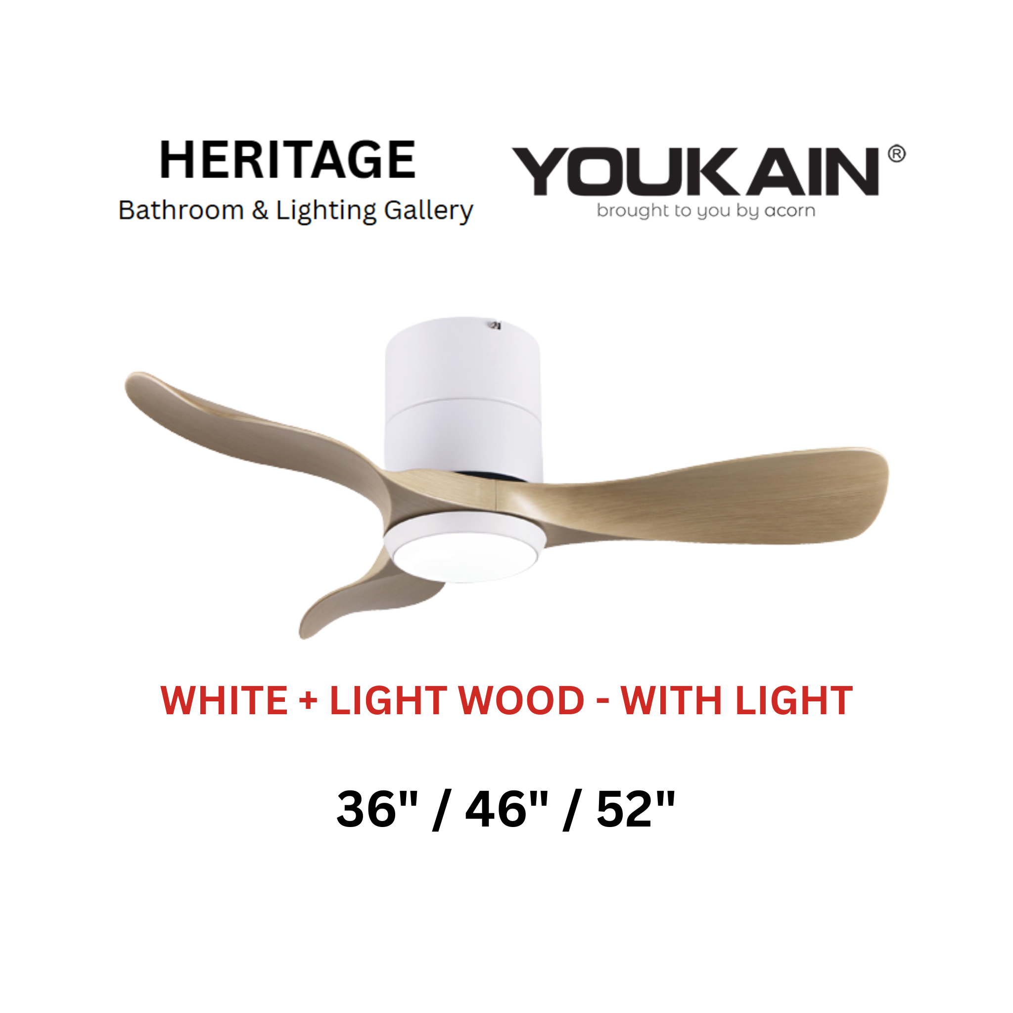 Youkain YJ-668H White + Light Wood With Light Ceiling Fan