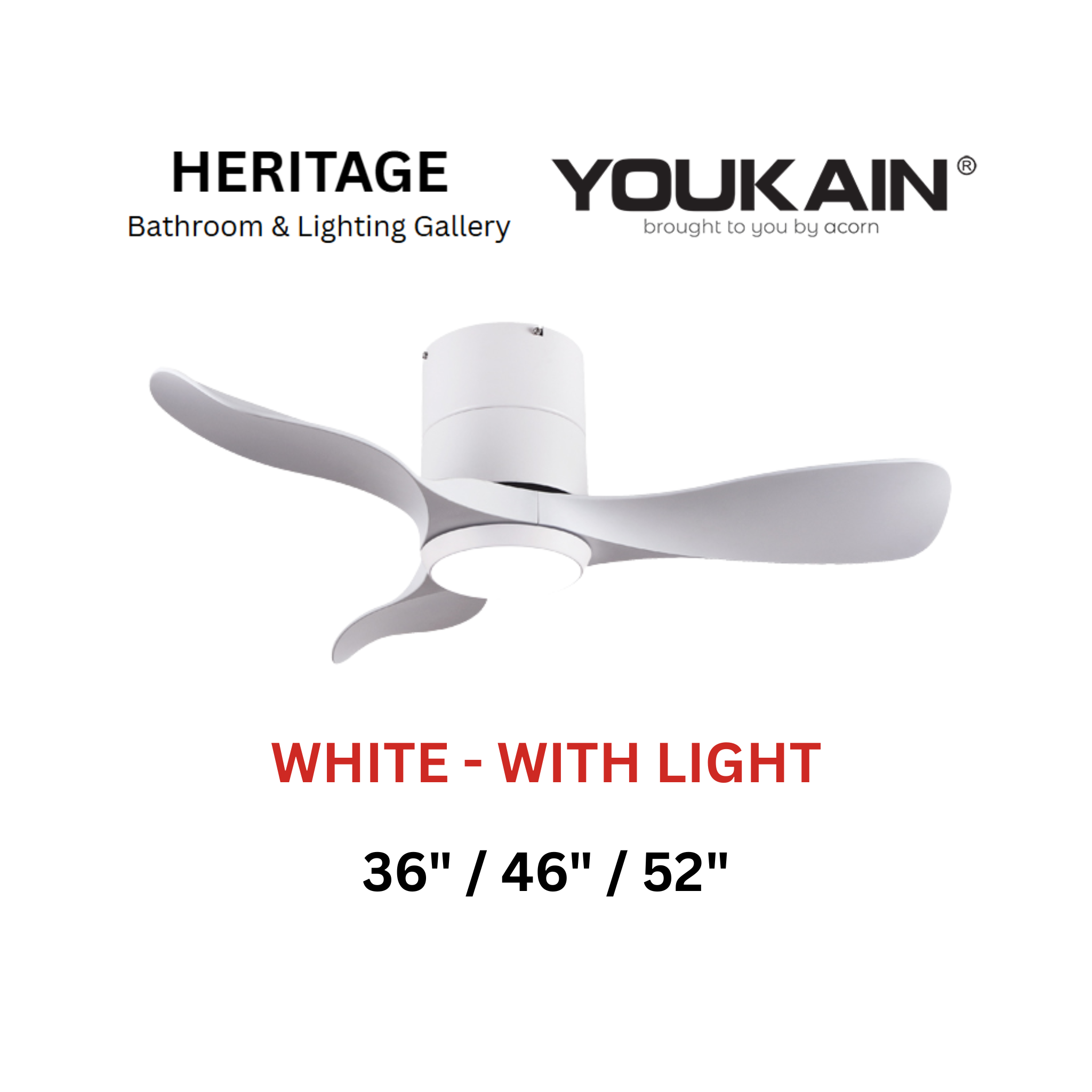 Youkain YJ-668H White With Light Ceiling Fan